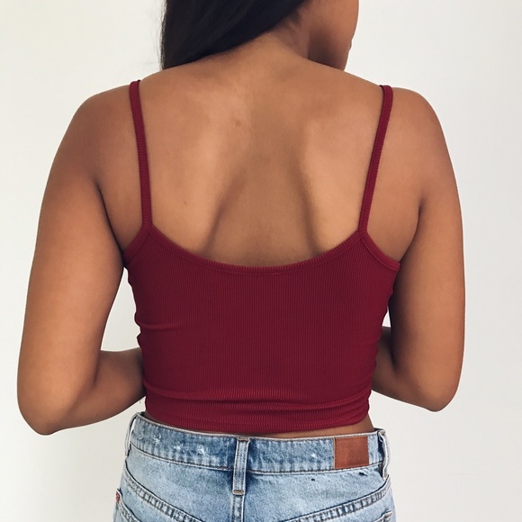 🆕 Skylar - Burgundy Ribbed Crop Tank Top - Picture 4 of 4